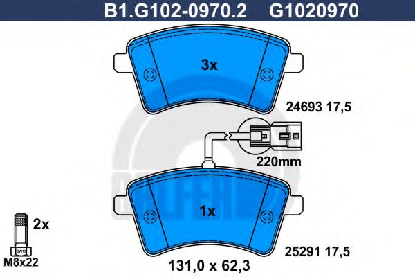 B1.G102-0970.2 GALFER Bremsanlage Bremsbelagsatz, Scheibenbremse