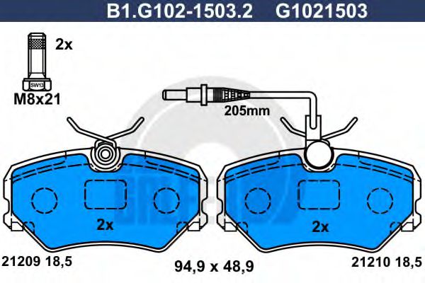 B1.G102-1503.2 GALFER Комплект тормозных колодок, дисковый тормоз