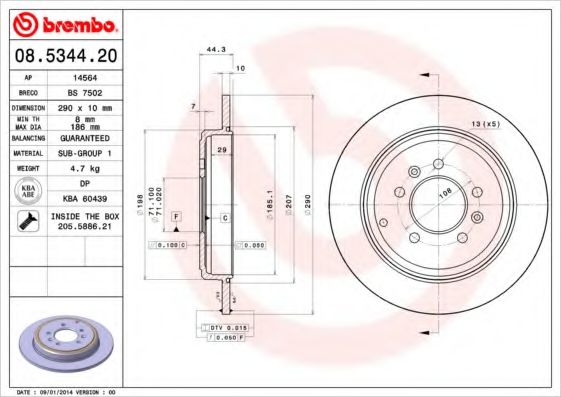 08.5344.20 BREMBO Тормозная система Тормозной диск