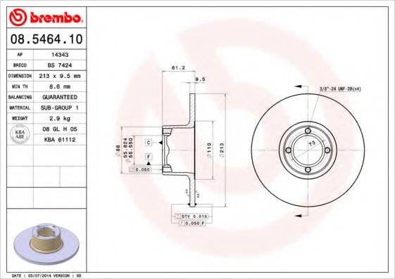 08.5464.10 BREMBO Тормозная система Тормозной диск