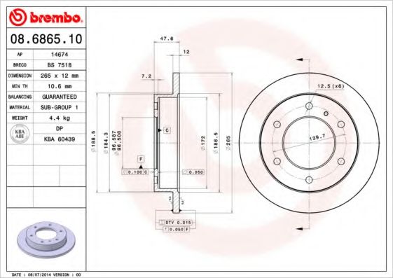 08.6865.10 BREMBO Тормозная система Тормозной диск