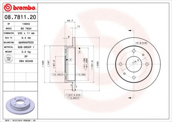 08.7811.20 BREMBO Тормозная система Тормозной диск