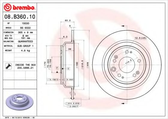 08.B360.10 BREMBO Тормозная система Тормозной диск