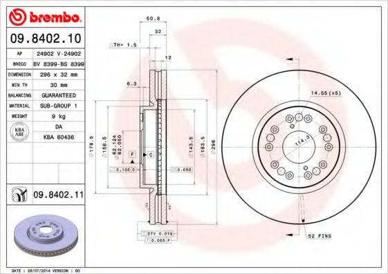 09.8402.10 BREMBO Тормозная система Тормозной диск
