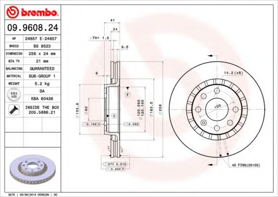 09.9608.24 BREMBO Тормозная система Тормозной диск