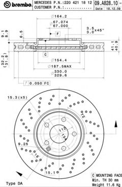 09.A828.11 BREMBO Тормозная система Тормозной диск