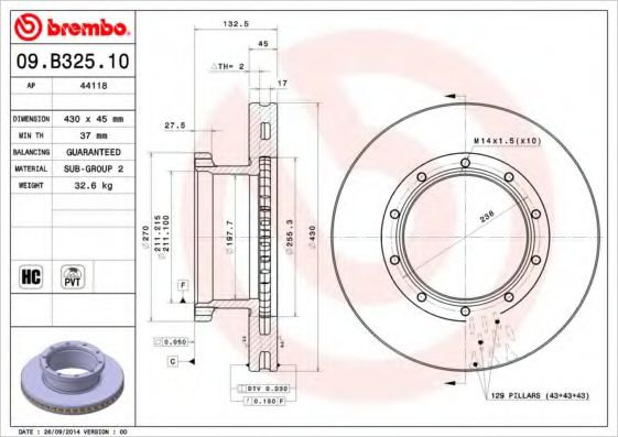 09.B325.10 BREMBO Тормозная система Тормозной диск