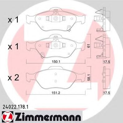 24022.178.1 ZIMMERMANN Brake System Brake Pad Set, disc brake