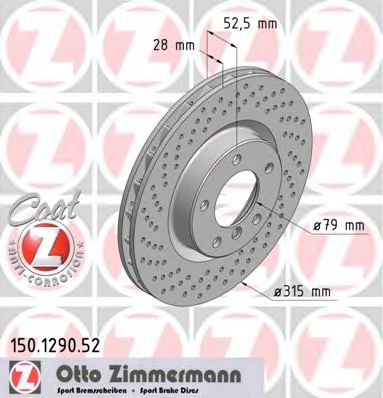 150.1290.52 ZIMMERMANN Brake System Brake Disc