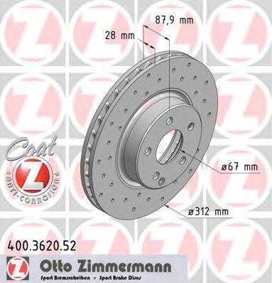 400.3620.52 ZIMMERMANN Brake System Brake Disc