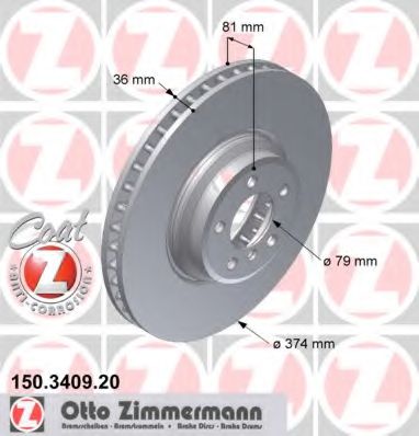 150.3409.20 ZIMMERMANN Brake System Brake Disc