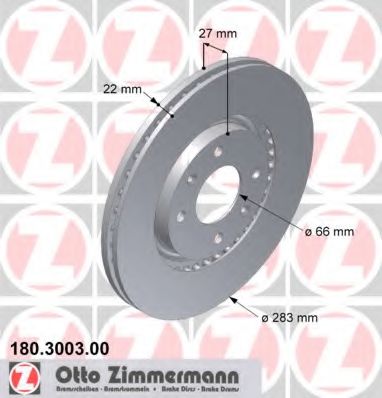 180.3003.00 ZIMMERMANN Brake System Brake Disc