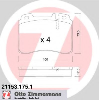 21153.175.1 ZIMMERMANN Тормозная система Комплект тормозных колодок, дисковый тормоз