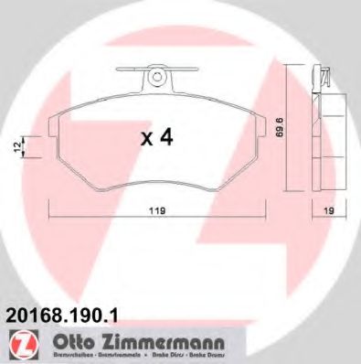 20168.190.1 ZIMMERMANN Brake System Brake Pad Set, disc brake