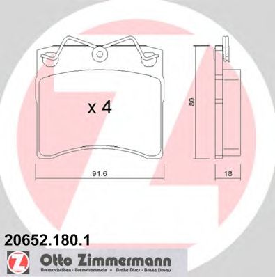 20652.180.1 ZIMMERMANN Brake Pad Set, disc brake