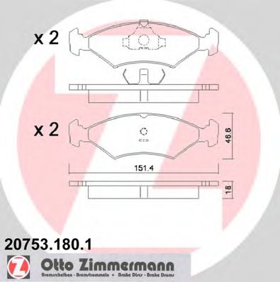 20753.180.1 ZIMMERMANN Тормозная система Комплект тормозных колодок, дисковый тормоз