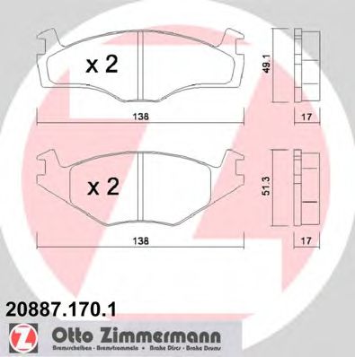 20887.170.1 ZIMMERMANN Brake System Brake Pad Set, disc brake