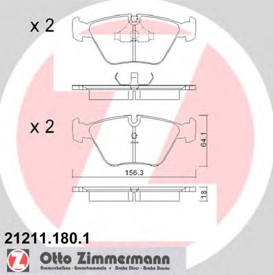21211.180.1 ZIMMERMANN Brake System Brake Pad Set, disc brake
