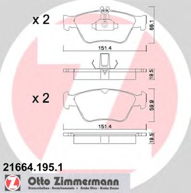 21664.195.1 ZIMMERMANN Brake System Brake Pad Set, disc brake