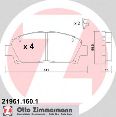 21961.160.1 ZIMMERMANN Brake System Brake Pad Set, disc brake