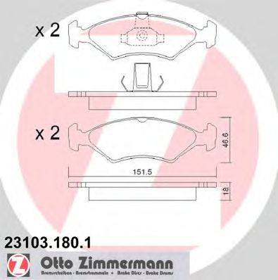 23103.180.1 ZIMMERMANN Brake System Brake Pad Set, disc brake