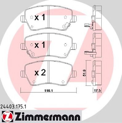 24403.175.1 ZIMMERMANN Тормозная система Комплект тормозных колодок, дисковый тормоз
