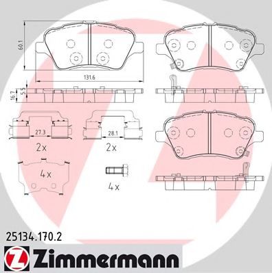 25134.170.2 ZIMMERMANN Brake System Brake Pad Set, disc brake