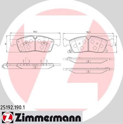 25192.190.1 ZIMMERMANN Тормозная система Комплект тормозных колодок, дисковый тормоз