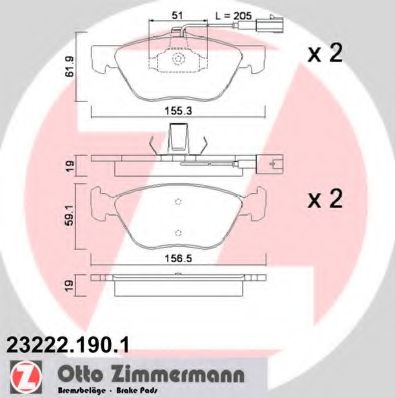 23222.190.1 ZIMMERMANN Brake System Brake Pad Set, disc brake