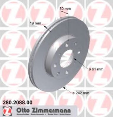280.2088.00 ZIMMERMANN Brake System Brake Disc