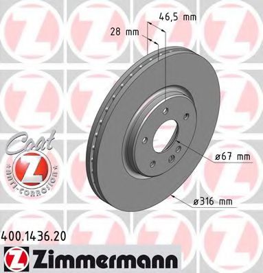 400.1436.20 ZIMMERMANN Brake System Brake Disc
