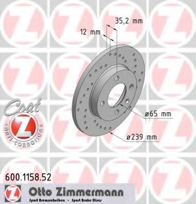 600.1158.52 ZIMMERMANN Brake System Brake Disc