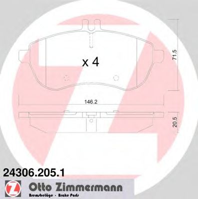 24306.205.1 ZIMMERMANN Brake System Brake Pad Set, disc brake