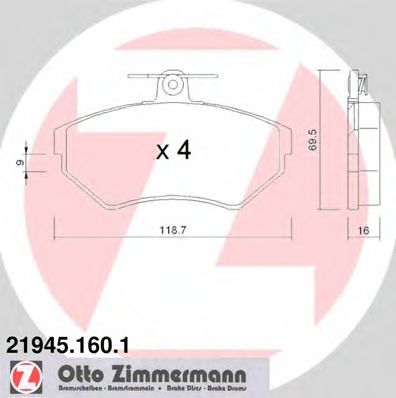 21945.160.1 ZIMMERMANN Brake System Brake Pad Set, disc brake