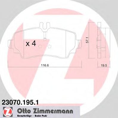 23070.195.1 ZIMMERMANN Bremsanlage Bremsbelagsatz, Scheibenbremse
