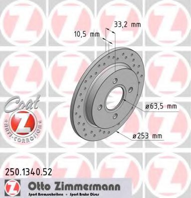 250.1340.52 ZIMMERMANN Brake System Brake Disc