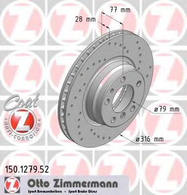 150.1279.52 ZIMMERMANN Brake System Brake Disc