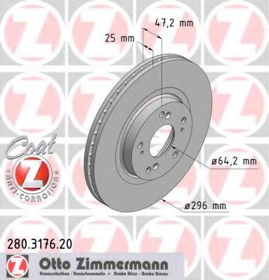 280.3176.20 ZIMMERMANN Brake System Brake Disc