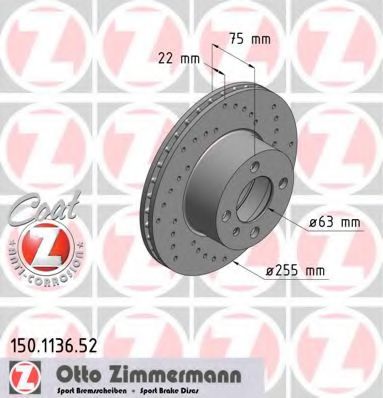 150.1136.52 ZIMMERMANN Brake System Brake Disc