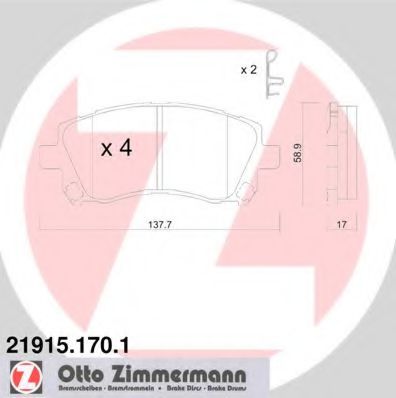 21915.170.1 ZIMMERMANN Brake System Brake Pad Set, disc brake