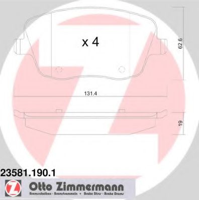 23581.190.1 ZIMMERMANN Тормозная система Комплект тормозных колодок, дисковый тормоз
