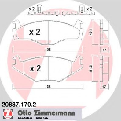 20887.170.2 ZIMMERMANN Brake System Brake Pad Set, disc brake
