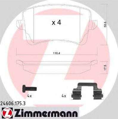 24606.175.3 ZIMMERMANN Brake System Brake Pad Set, disc brake