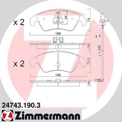 24743.190.3 ZIMMERMANN Тормозная система Комплект тормозных колодок, дисковый тормоз
