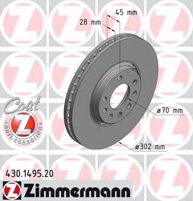 430.1495.20 ZIMMERMANN Brake System Brake Disc