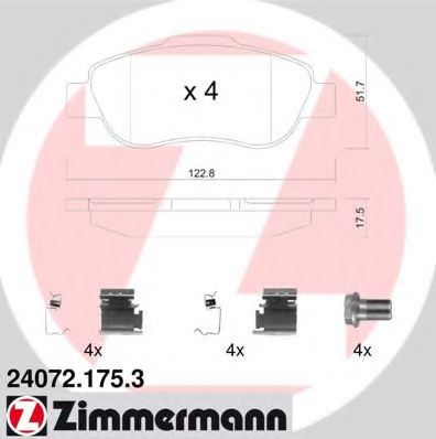 24072.175.3 ZIMMERMANN Brake System Brake Pad Set, disc brake