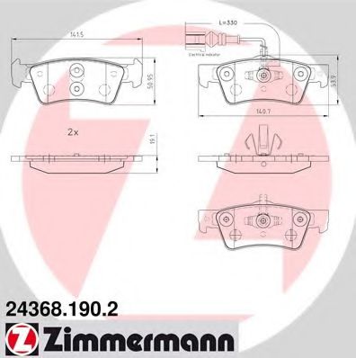 24368.190.2 ZIMMERMANN Тормозная система Комплект тормозных колодок, дисковый тормоз