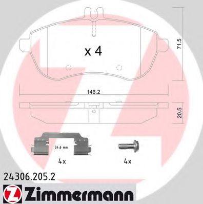 24306.205.2 ZIMMERMANN Brake System Brake Pad Set, disc brake
