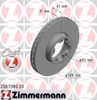 250.1380.20 ZIMMERMANN Brake System Brake Disc
