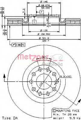 24802V METZGER Тормозной диск
